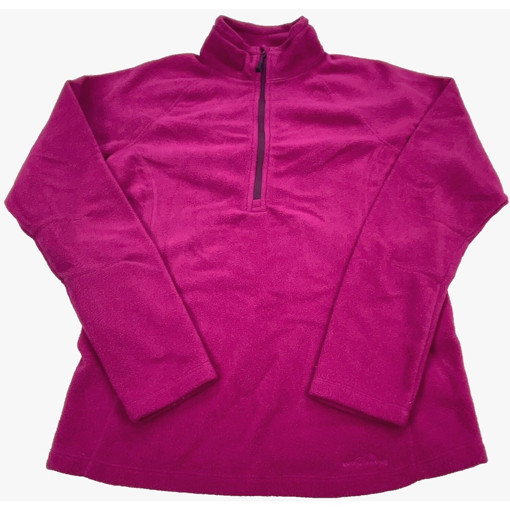 Eddie Bauer Sweater Women Medium Pink Fleece Jacket Layer Top Quarter Zip Ladies